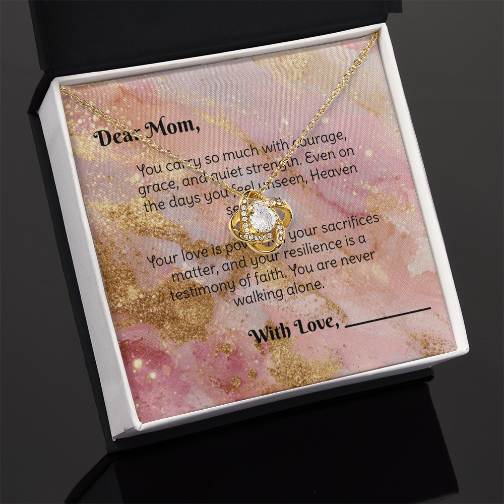 To the Single Mom - Strength & Grace Devotional Love Knot Necklace