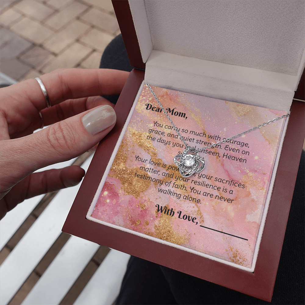 To the Single Mom - Strength & Grace Devotional Love Knot Necklace