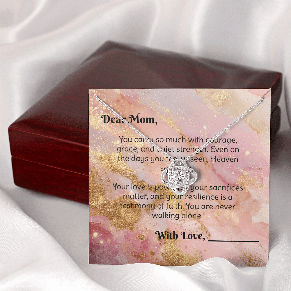 To the Single Mom - Strength & Grace Devotional Love Knot Necklace